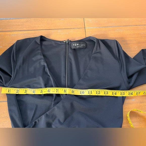 Aritzia Ten by Babaton Passion Faux Wrap Dress Fitted Side Ruched Mini Black - Picture 13 of 15